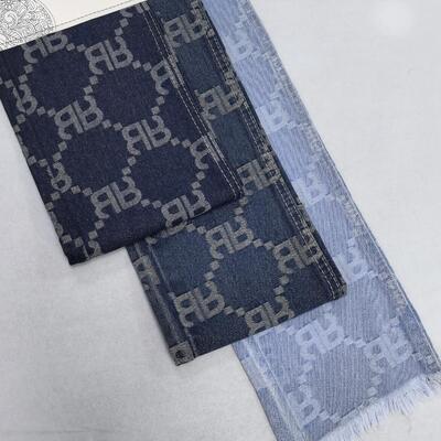 comprare Tessuto denim jacquard blu con motivo RR lavato per jeans da uomo, design speciale, disponibile a magazzino fabbricazione online